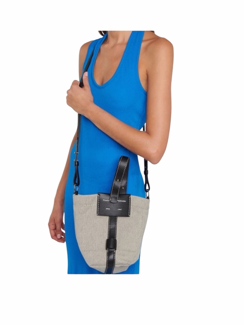 Proenza Schouler Gray Canvas Bucket Crossbody with Black Leather Trim